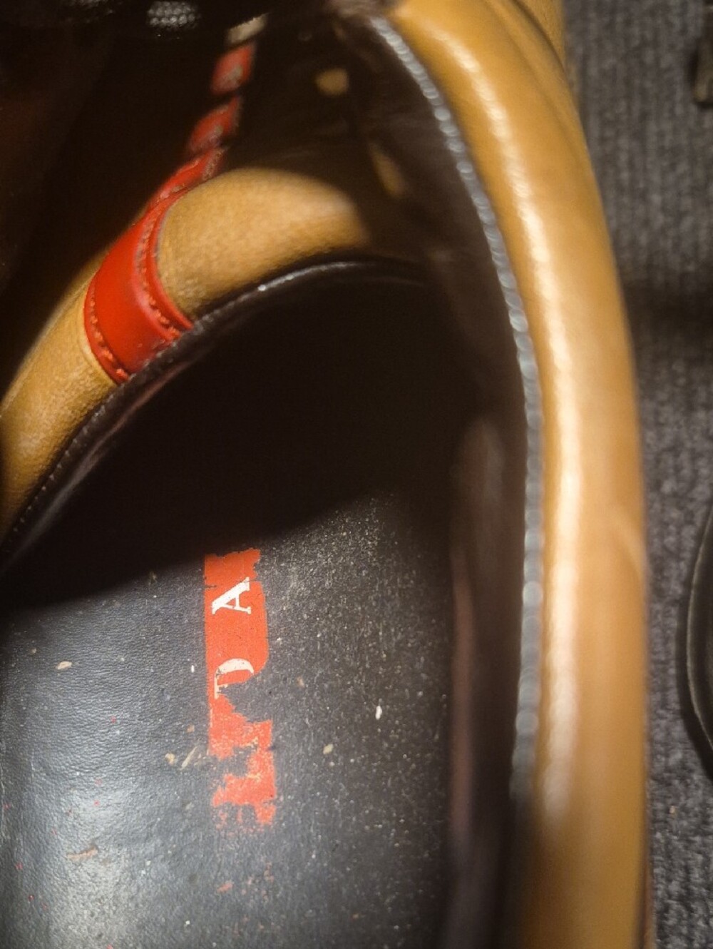 Prada Tan Leather Derby Shoes with Dark Brown Accents - Picture 6 of 12